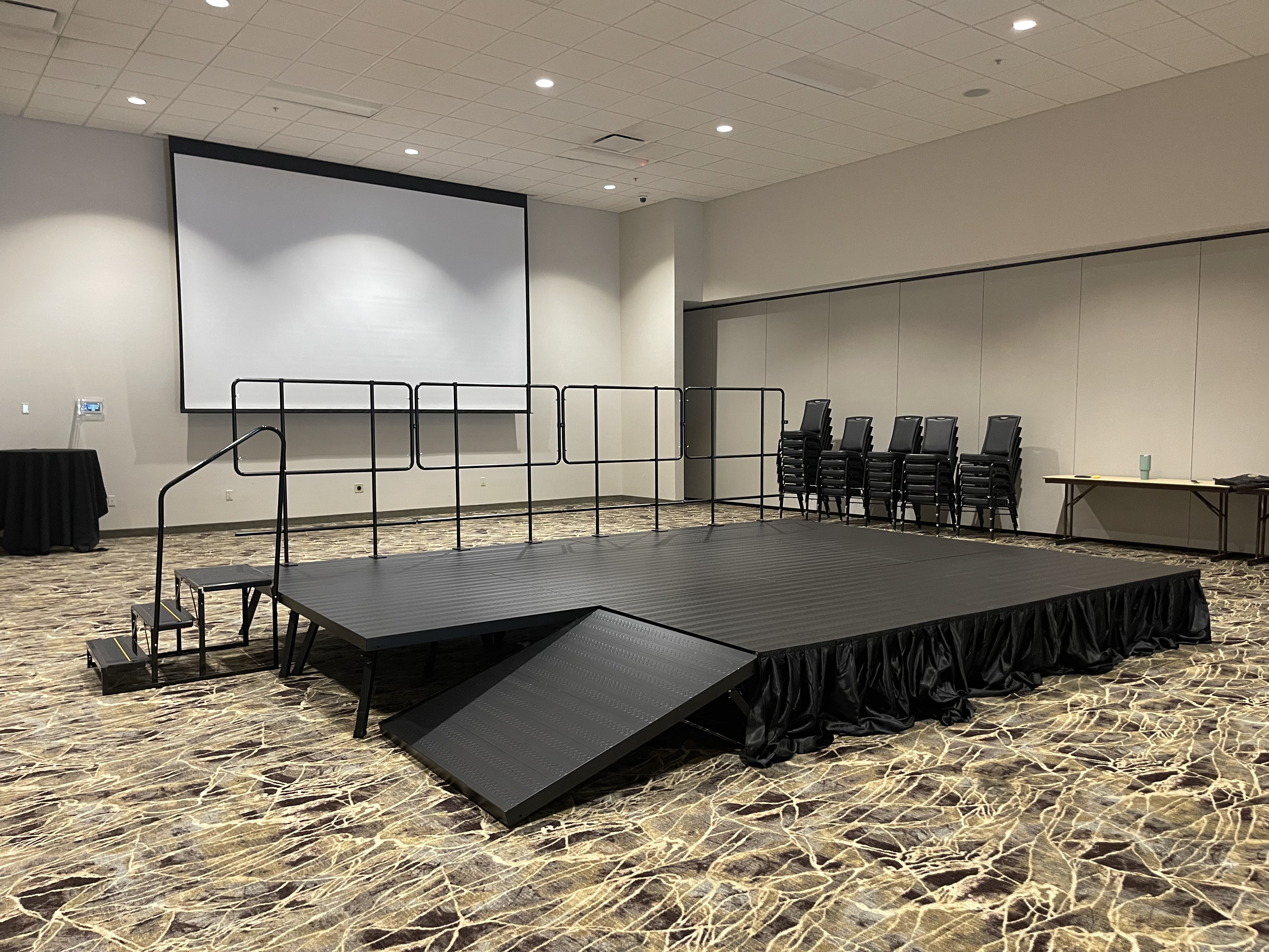 Stage with screen and ramp setup